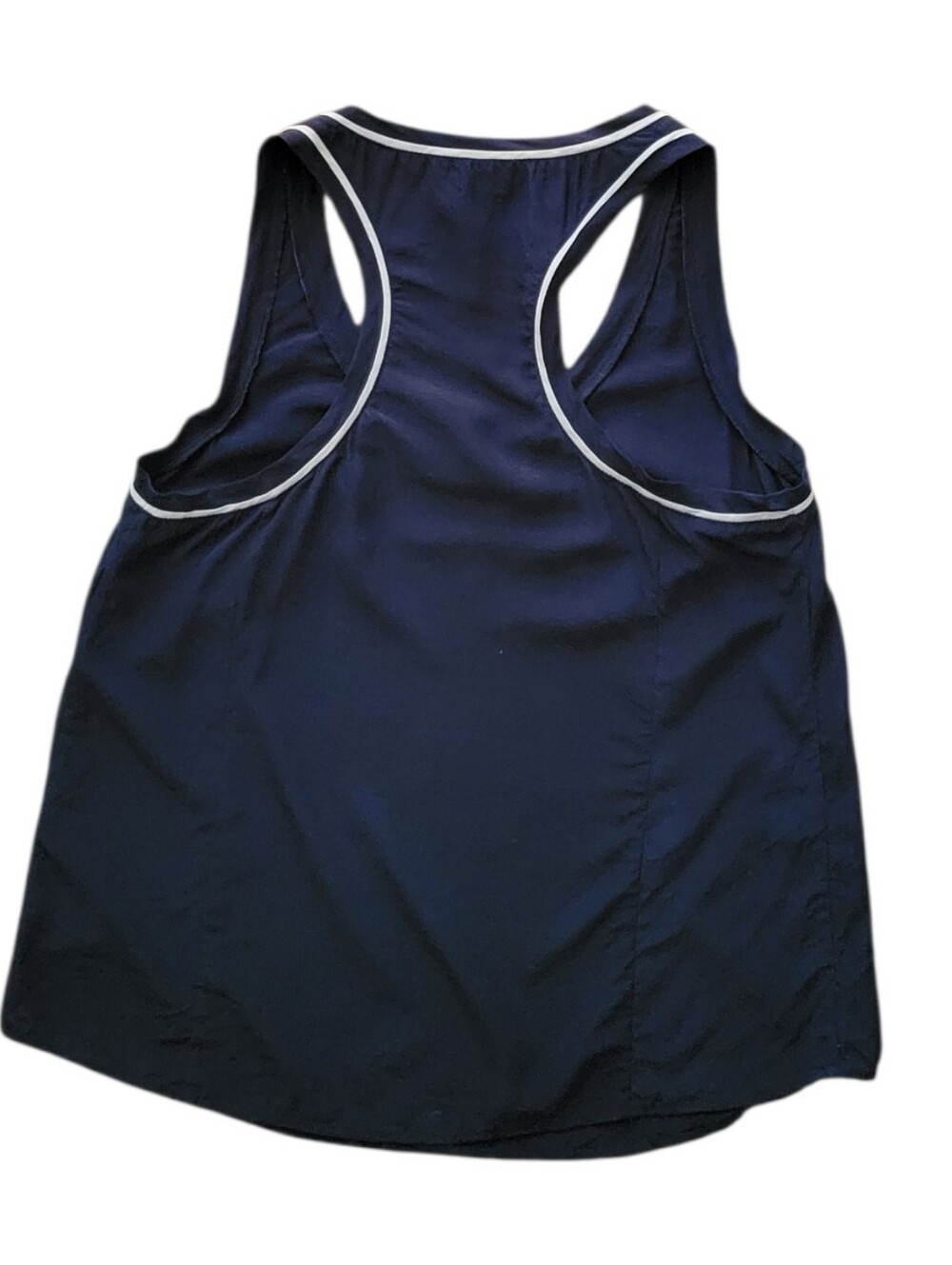 Joie Navy 100% Silk Racerback Blouse with White Trim - Picture 2 of 7
